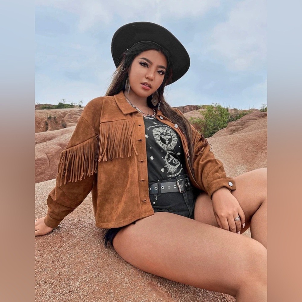 Plus Western Fringe Suede Jacket
